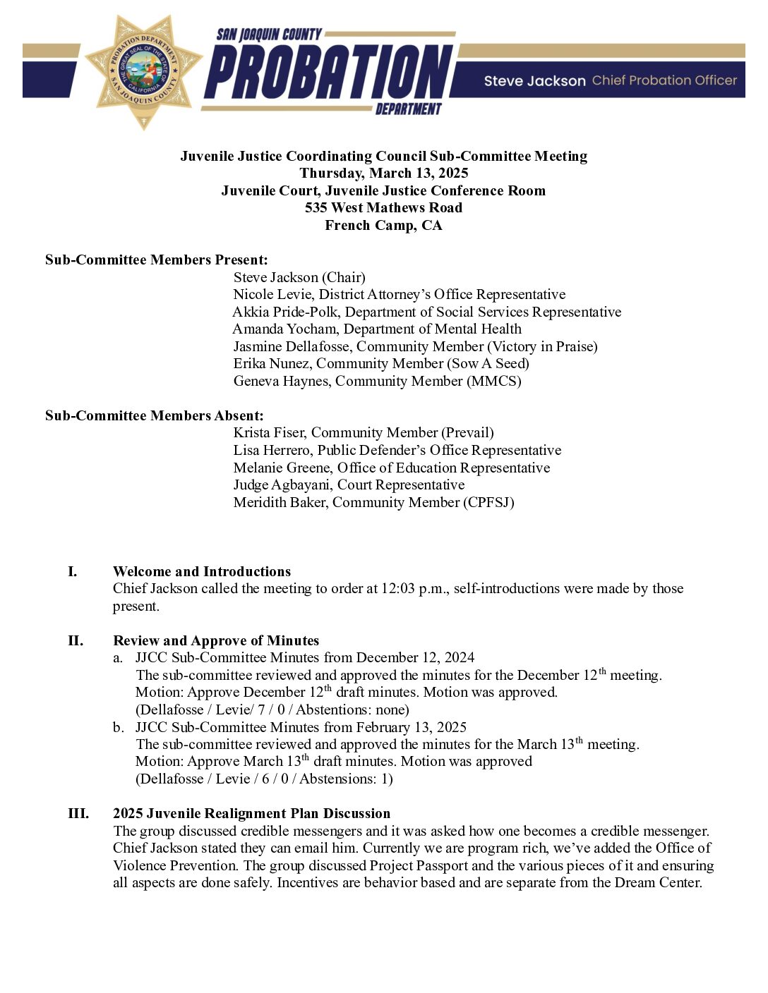 JJCC Sub-Committee Minutes 03/13/2025